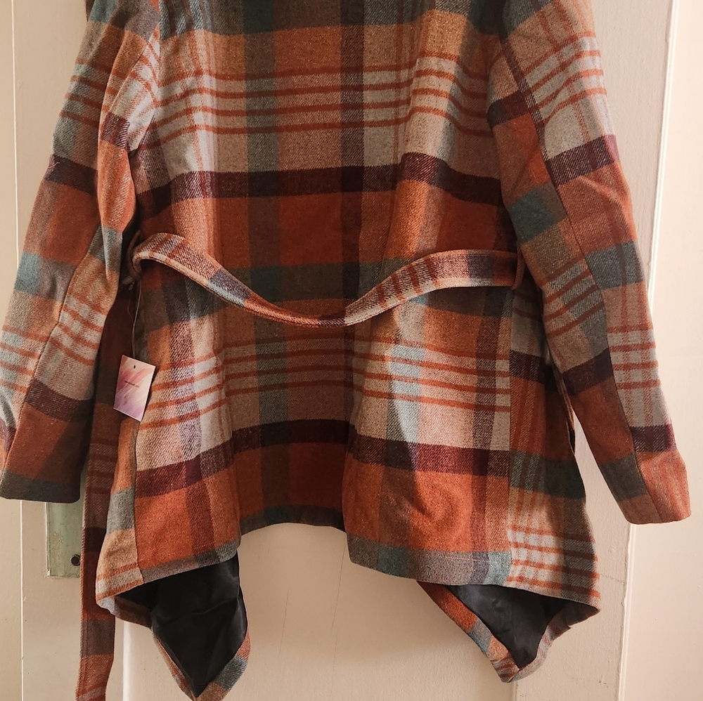 Wool Plaid Wrap Jacket with Belt NWT Plus Size - Picture 4 of 6